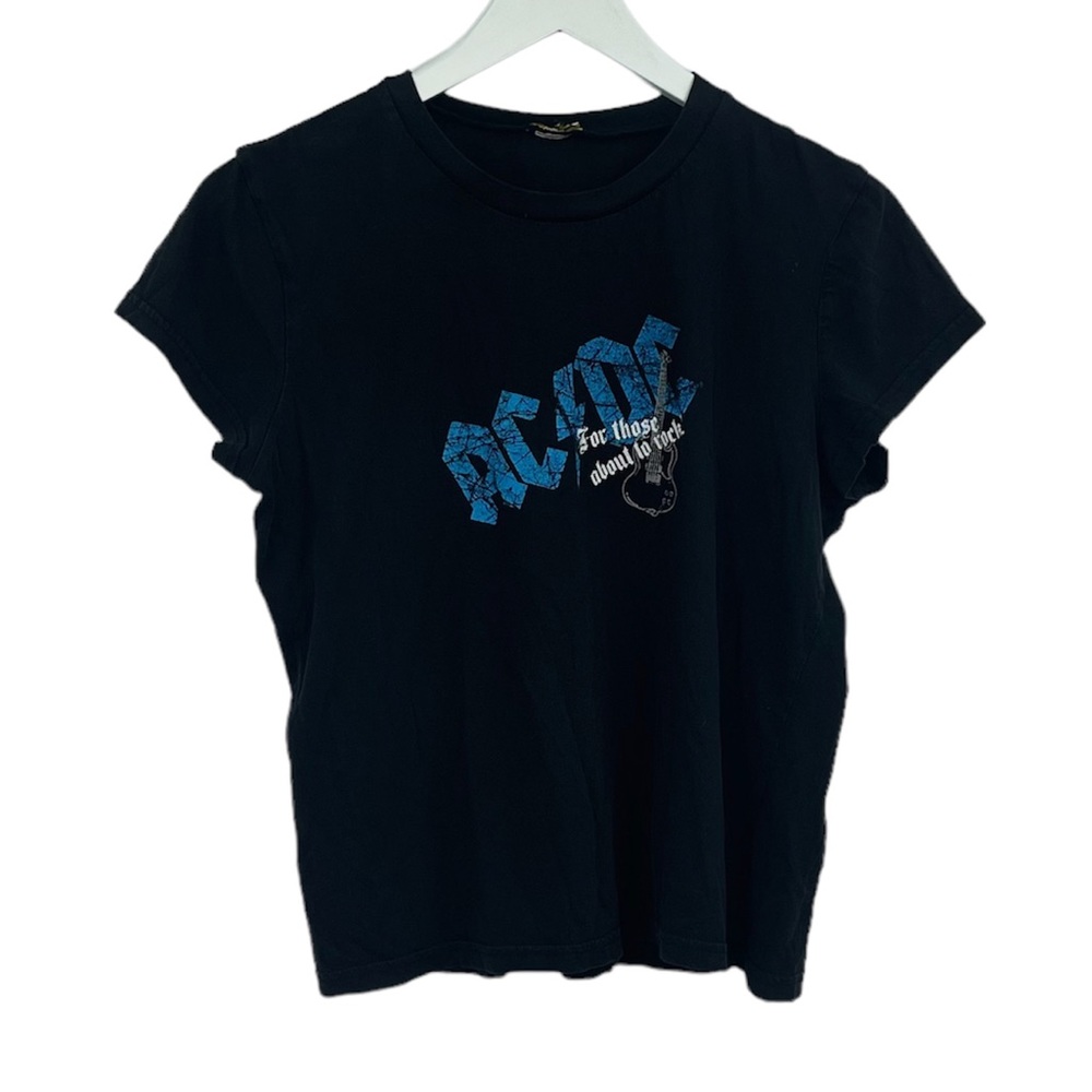 Vintage Y2K Grunge ACDC Black Short Sleeve Baby Tee Size Medium
